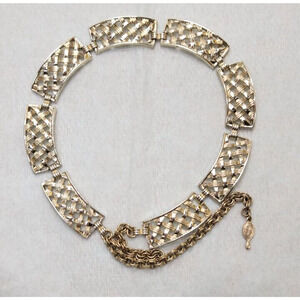 Sarah Coventry Gold Tone Braided Fence Look Chunky Choker Necklace 6" READ